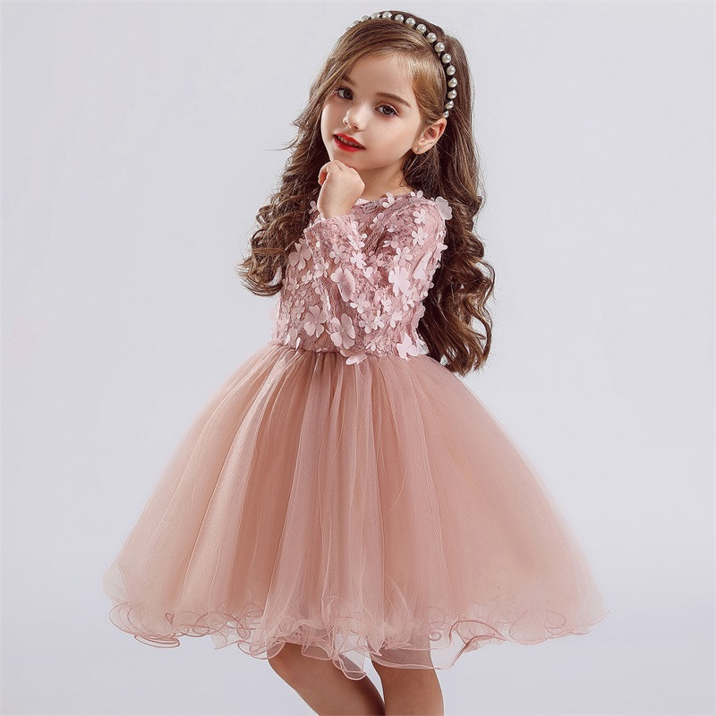 Lilletüdruku pikkade varrukatega laste pulmakleit Pits Tutu Printsessi võrkkleit tüdrukutele Sünnipäevapeokleit Õhturiided 3-8 a