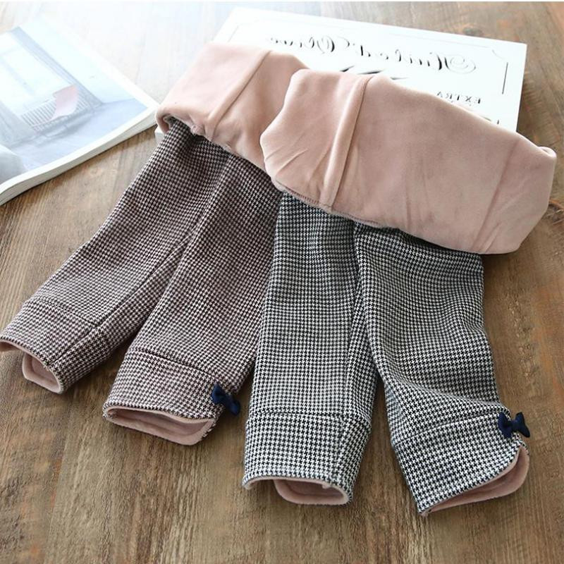 Talvised tüdrukud ülipehmed paksud soojad püksid, lapsed pluss sametist vibu säärised tüdrukutele ruudulised puuvillased püksid lastele