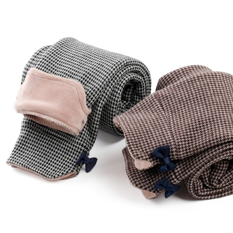 Talvised tüdrukud ülipehmed paksud soojad püksid, lapsed pluss sametist vibu säärised tüdrukutele ruudulised puuvillased püksid lastele