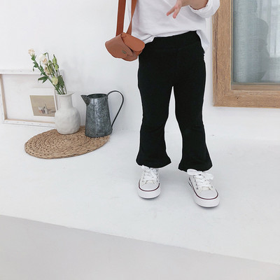 2021 Παιδικό παντελόνι για κορίτσια μονόχρωμο γκρι και μαύρο κολάν βαμβακερό παιδικό παντελόνι παντελόνι με κομμένο μποτάκι για άνοιξη και καλοκαίρι