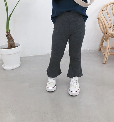 2021 Παιδικό παντελόνι για κορίτσια μονόχρωμο γκρι και μαύρο κολάν βαμβακερό παιδικό παντελόνι παντελόνι με κομμένο μποτάκι για άνοιξη και καλοκαίρι
