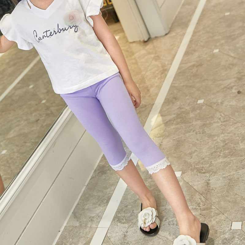 Ühevärvilised tüdrukute pitsid säärepikkused püksid suvised õhukesed puuvillased lasteriided tüdrukutele retuusid Lasteriided 3 kuni 14 a