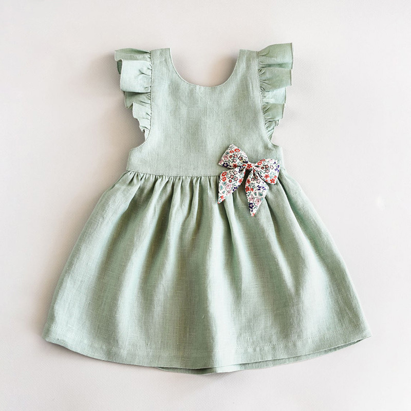 Ljeto 2022. nova svježa i slatka haljina princeze od pamuka i lana jednobojna haljina bez rukava za djevojku TZ47