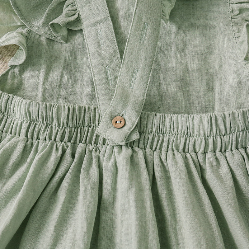 Ljeto 2022. nova svježa i slatka haljina princeze od pamuka i lana jednobojna haljina bez rukava za djevojku TZ47