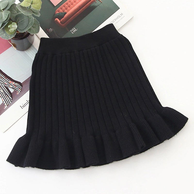 Παιδικές κοριτσίστικες πλεκτές φούστες Μαύρες γκρι πλισέ φούστες 2022 Νέος χειμώνας Παιδικές βαμβακερές φούστες γοφές φούστες εφηβικές φούστες