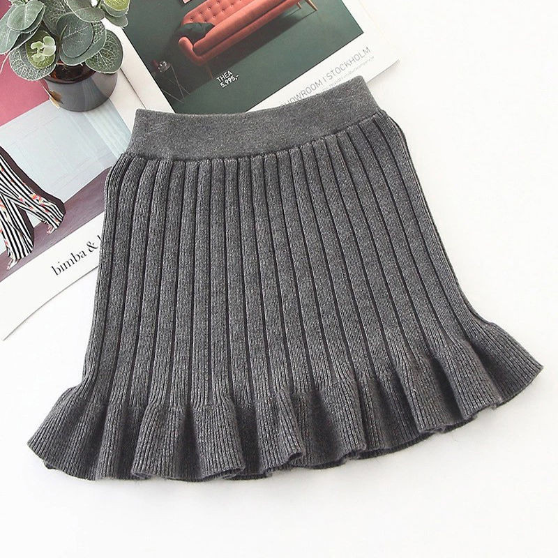 Παιδικές κοριτσίστικες πλεκτές φούστες Μαύρες γκρι πλισέ φούστες 2022 Νέος χειμώνας Παιδικές βαμβακερές φούστες γοφές φούστες εφηβικές φούστες