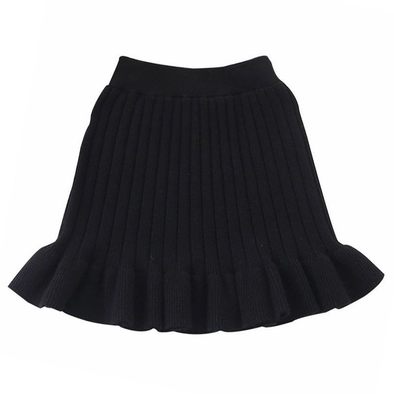 Παιδικές κοριτσίστικες πλεκτές φούστες Μαύρες γκρι πλισέ φούστες 2022 Νέος χειμώνας Παιδικές βαμβακερές φούστες γοφές φούστες εφηβικές φούστες
