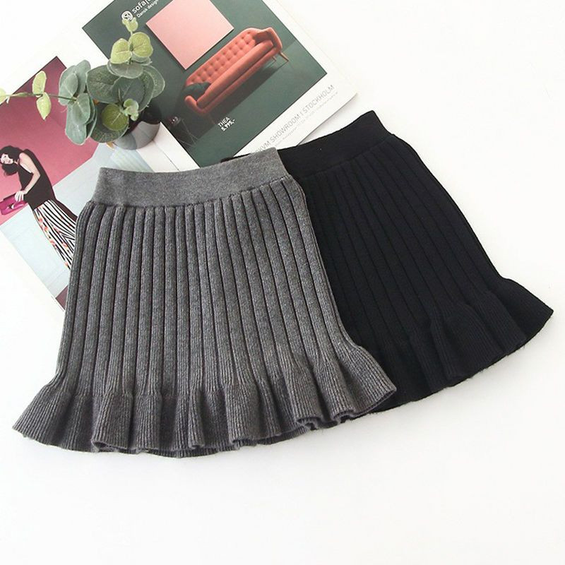 Παιδικές κοριτσίστικες πλεκτές φούστες Μαύρες γκρι πλισέ φούστες 2022 Νέος χειμώνας Παιδικές βαμβακερές φούστες γοφές φούστες εφηβικές φούστες