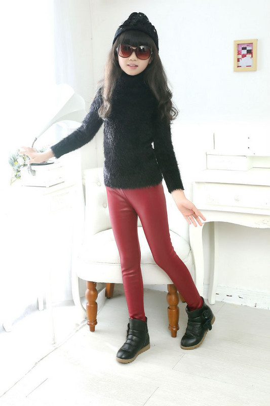 Zimske tajice za djevojčice PU kožne dječje debele tople hlače Kožne pencil hlače s elastičnim strukom Jednobojne ležerne tople hlače