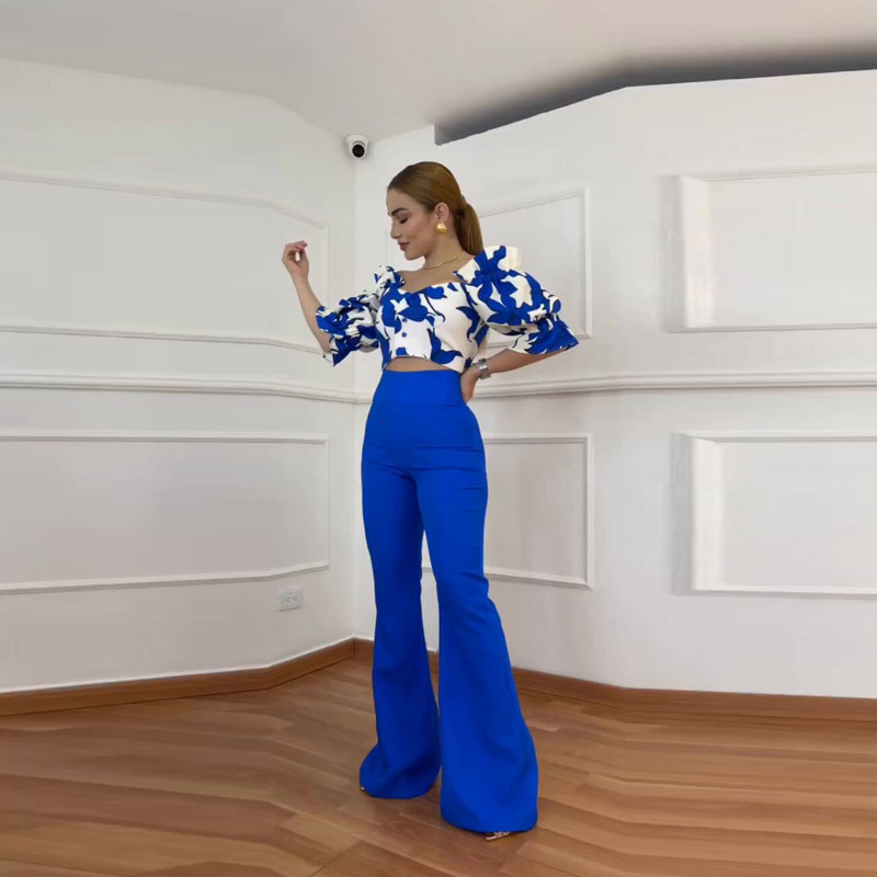 2-dijelni ženski set Dashiki Afrička odjeća 2023. Proljeće ljeto Nova moda Top s polurukavima i odijelo s hlačama Odgovarajući setovi za dame za zabave