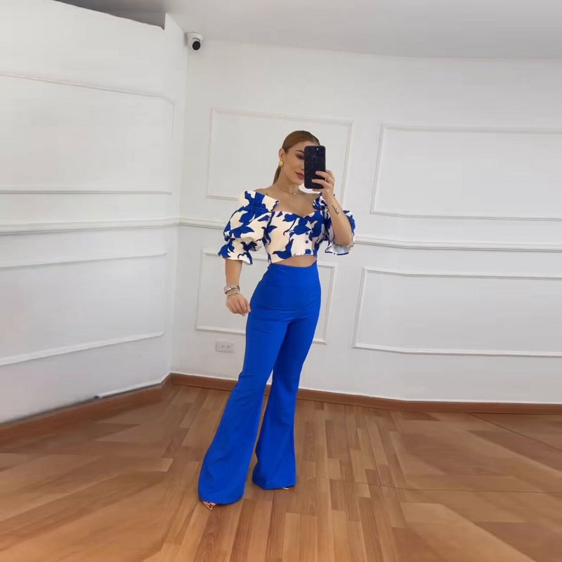 2-dijelni ženski set Dashiki Afrička odjeća 2023. Proljeće ljeto Nova moda Top s polurukavima i odijelo s hlačama Odgovarajući setovi za dame za zabave