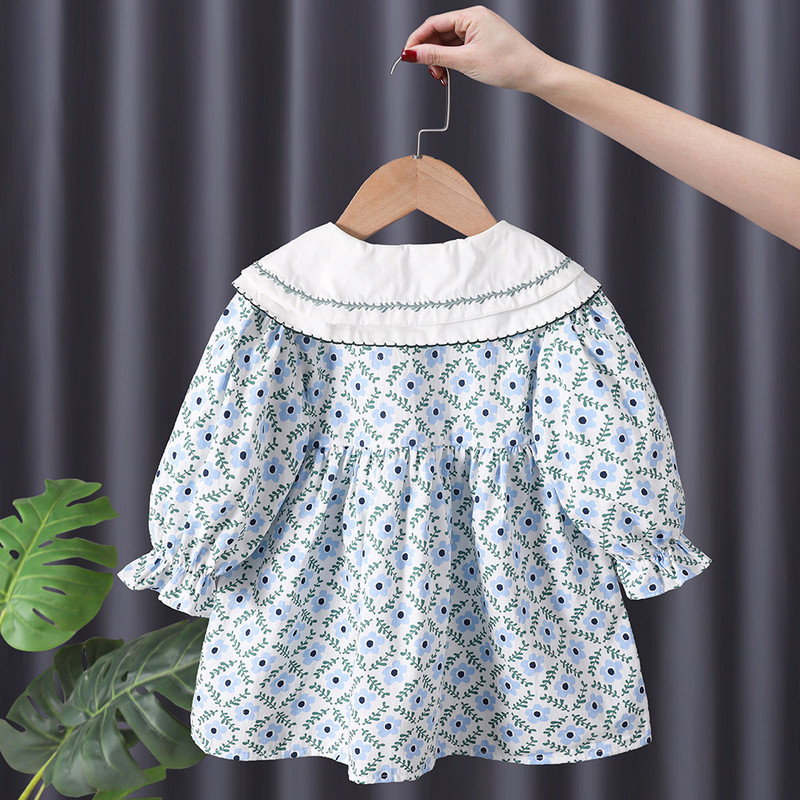 Slatke haljine za djevojčice s cvjetnim princezama Proljeće Jesen u korejskom stilu s dugim rukavima Peter Pan ovratnikom Dječje haljine za djevojčice 2023. Novo od 1 do 6 godina