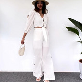 Dvodijelni komplet ružičasto crvene majice s bluzama 3/4 rukava i odijela s hlačama Proljeće jesen Ženski komplet modne trenirke odgovarajućeg plašta