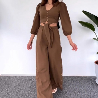 Dvodijelni komplet ružičasto crvene majice s bluzama 3/4 rukava i odijela s hlačama Proljeće jesen Ženski komplet modne trenirke odgovarajućeg plašta