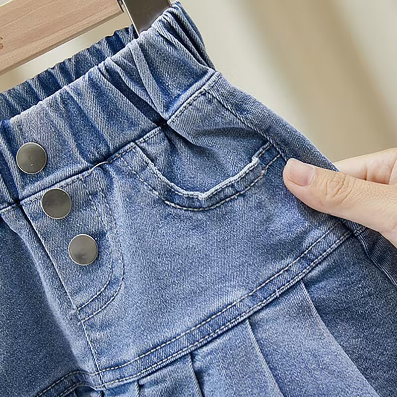 Tüdrukutele vabaaja teksane plisseeritud seelikud imikutele väikelapsele teksaseelik suvine kevad beebiriided 2 4 6 7 TY