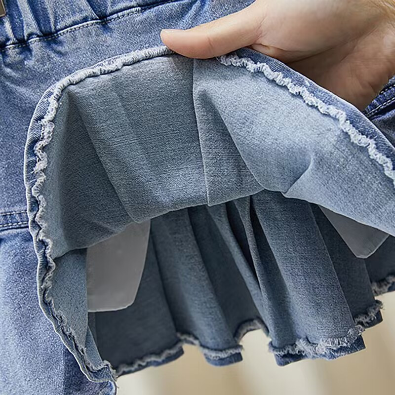 Tüdrukutele vabaaja teksane plisseeritud seelikud imikutele väikelapsele teksaseelik suvine kevad beebiriided 2 4 6 7 TY