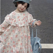 Nova jesenska haljina dugih rukava za djevojčice Haljina s naboranim rubovima u obliku cvijeta Jesenska haljina za princeze za bebe Dječja haljina