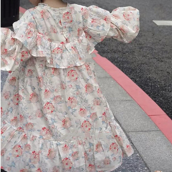 Νέο φθινοπωρινό μακρυμάνικο φόρεμα για κορίτσια Φόρεμα με λουλούδια με βολάν Φόρεμα πάρτι Πριγκίπισσα Φθινόπωρο Παιδικά ρούχα Παιδικό φόρεμα