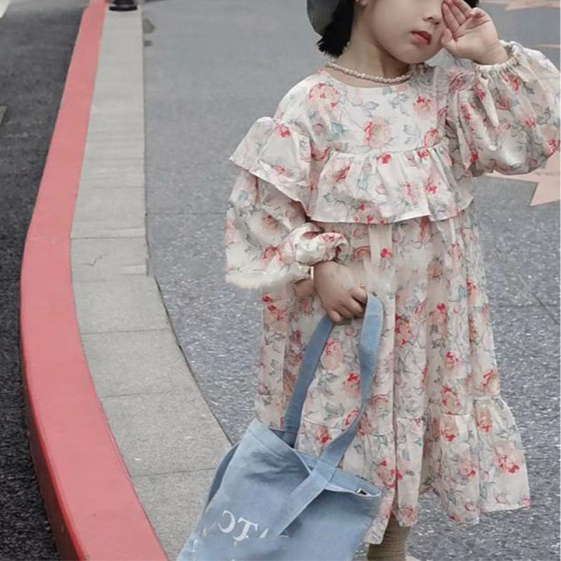 Nova jesenska haljina dugih rukava za djevojčice Haljina s naboranim rubovima u obliku cvijeta Jesenska haljina za princeze za bebe Dječja haljina