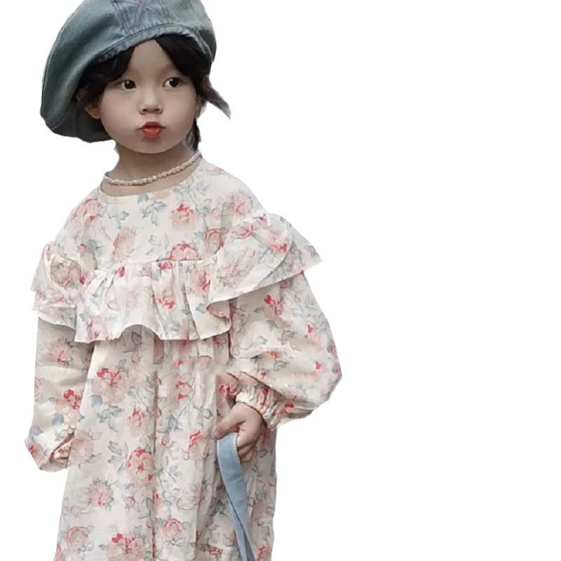 Nova jesenska haljina dugih rukava za djevojčice Haljina s naboranim rubovima u obliku cvijeta Jesenska haljina za princeze za bebe Dječja haljina