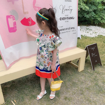 2022 Νέο καλοκαιρινό φόρεμα για κορίτσια, λουλούδια, περιστασιακά ιπτάμενα μανίκια πάρτι Πριγκίπισσας Χαριτωμένα παιδικά παιδικά ρούχα για κορίτσια