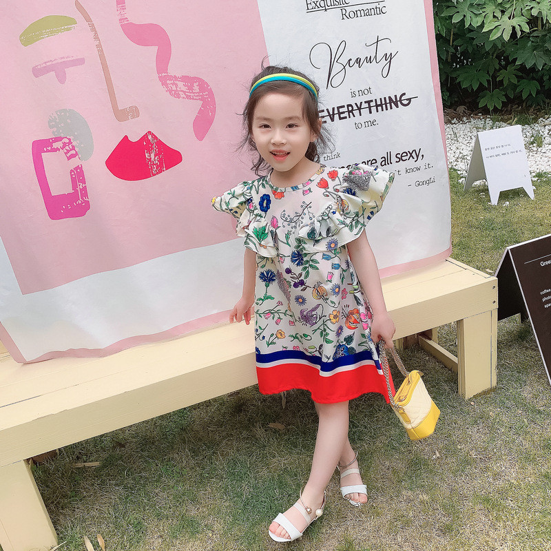 2022 Noua rochie de vară pentru fete, flori de modă, ocazional, cu mâneci zburătoare, pentru petrecere, rochie de prințesă, drăguț pentru copii, copii, fete, îmbrăcăminte
