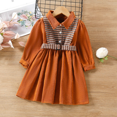 Kevadised lasteriided tüdrukutele 2022. aasta sügis, uus Korea versioon, ruuduline õmmeldud retrokleidid, vöökaunistus vabaaja vestid