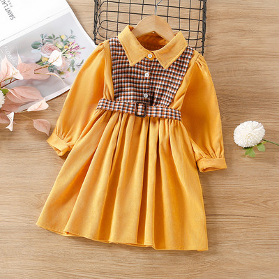 Kevadised lasteriided tüdrukutele 2022. aasta sügis, uus Korea versioon, ruuduline õmmeldud retrokleidid, vöökaunistus vabaaja vestid