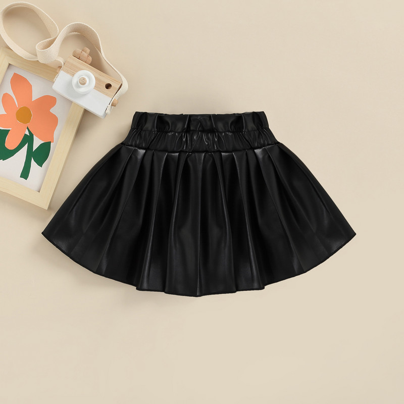 Mini plisirane suknje od PU kože za malu djecu, djevojčice, jesen, zima, ljeto, ležerne, jednobojne suknje od umjetne kože u struku