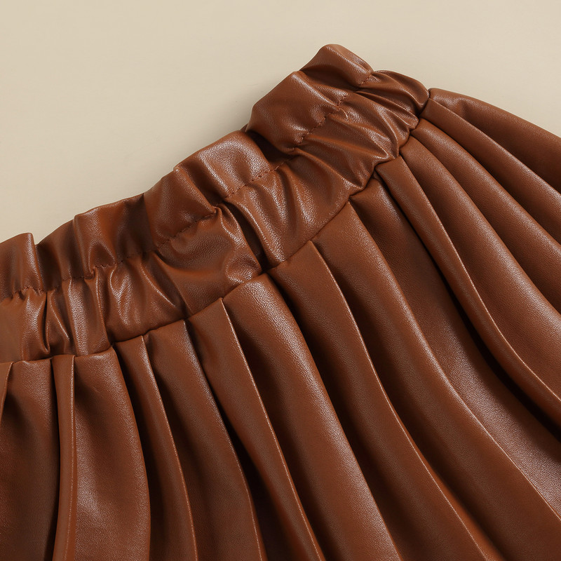 Mini plisirane suknje od PU kože za malu djecu, djevojčice, jesen, zima, ljeto, ležerne, jednobojne suknje od umjetne kože u struku