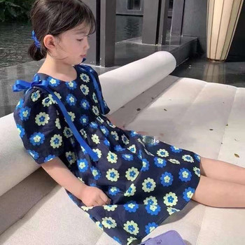 Καλοκαιρινό φόρεμα για κορίτσια με παπιγιόν λουλούδια Μικρό φρέσκο γλυκό φόρεμα πριγκίπισσας Κορεάτικο στυλ παιδικά παιδικά ρούχα για κορίτσι