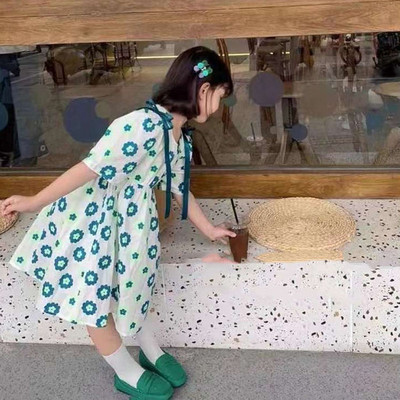 Ljetna haljina za djevojčice s mašnama i cvijećem Mala svježa slatka haljina princeze u korejskom stilu Dječja dječja odjeća za djevojčice