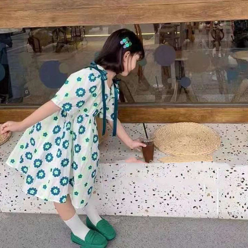 Ljetna haljina za djevojčice s mašnama i cvijećem Mala svježa slatka haljina princeze u korejskom stilu Dječja dječja odjeća za djevojčice