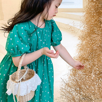 Καλοκαιρινό φόρεμα για κορίτσια Fresh style Love printed Puff μανίκι Πριγκίπισσα φόρεμα Παιδικά ρούχα Παιδικά ρούχα