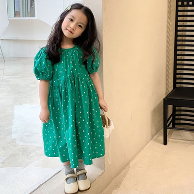 Vasarinė mergaičių suknelė gaivaus stiliaus meilė marginta pūstomis rankovėmis Princesės suknelė kūdikiams vaikiški drabužiai vaikiški drabužiai