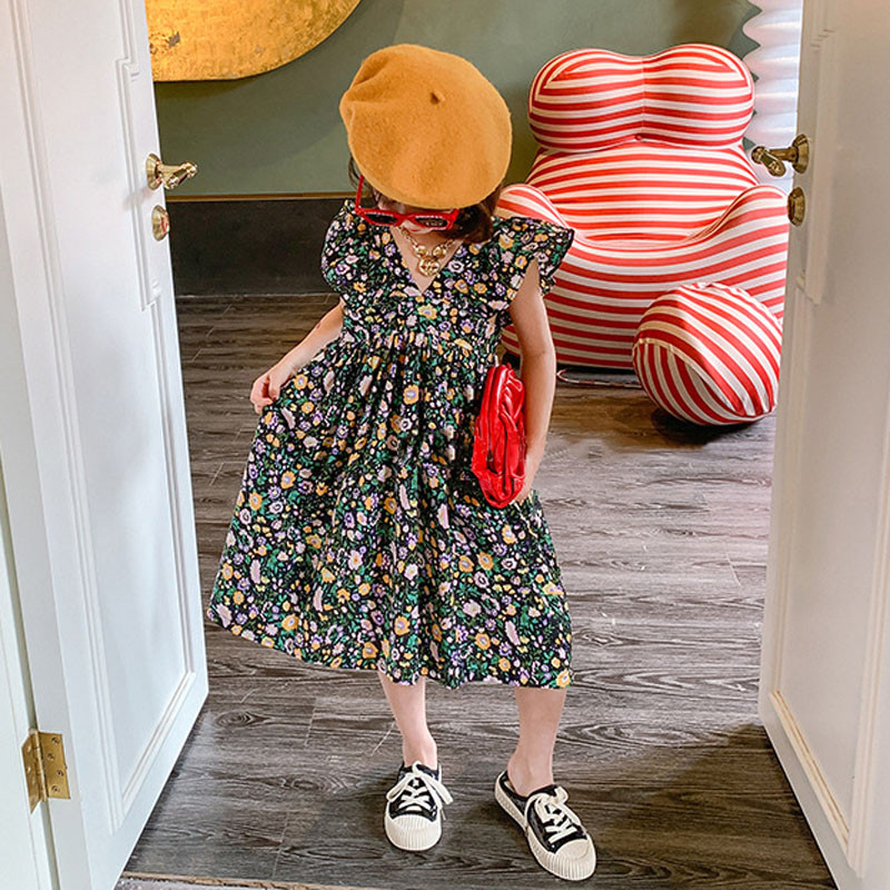 Suvine tüdrukute lilleline kleit 2021. Pühadeaegsed uhked printsesskleidid tüdrukutele Lendavate varrukatega Lasteriided Beebi-lasteriided