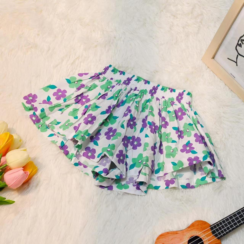 Suvised lillemustrilised Tüdrukud Seelikud Lühikesed püksid Lastele Riided Seelikud-püksid Laste lühikesed püksid Avara säärega püksid Moodsad tüdrukute riided