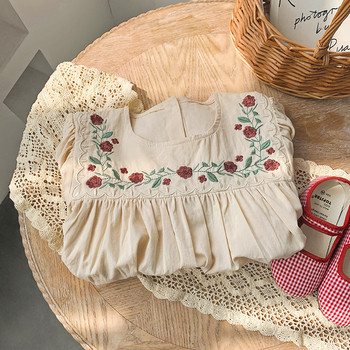 Γαλλικό κεντημένο λουλούδι φόρεμα για κορίτσια 2023 Καλοκαίρι Νέο μοντέρνο κοντομάνικο βρεφικό φόρεμα για κορίτσια Classic Charm Vestidos