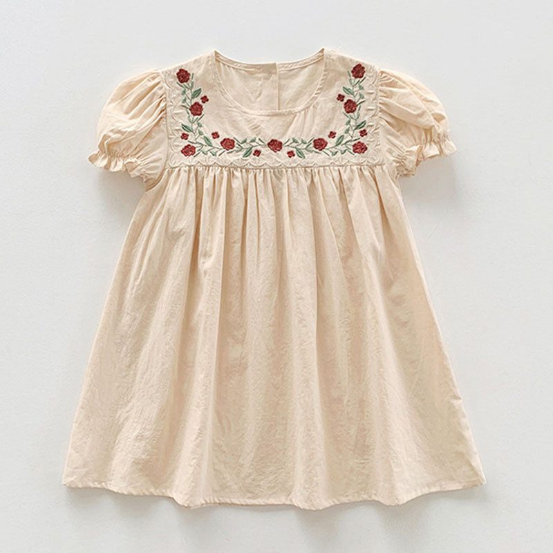 Prantsuse tikitud lilledega tüdrukute kleit 2023, suvine uus moodne lühikeste varrukatega tüdrukute kleit Klassikaline kleit, võlu Vestidos