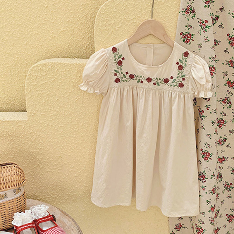 Prantsuse tikitud lilledega tüdrukute kleit 2023, suvine uus moodne lühikeste varrukatega tüdrukute kleit Klassikaline kleit, võlu Vestidos