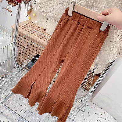 Proljetne i jesenske hlače za djevojčice s prednjim podijeljenim rubovima s drvenim ušima Donji dio hlača Široke hlače Modna dječja odjeća