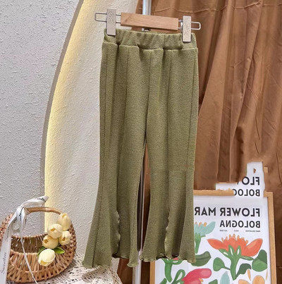 Proljetne i jesenske hlače za djevojčice s prednjim podijeljenim rubovima s drvenim ušima Donji dio hlača Široke hlače Modna dječja odjeća