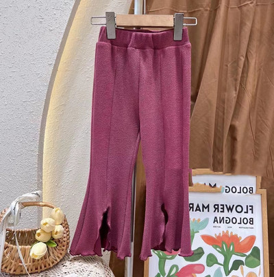 Proljetne i jesenske hlače za djevojčice s prednjim podijeljenim rubovima s drvenim ušima Donji dio hlača Široke hlače Modna dječja odjeća