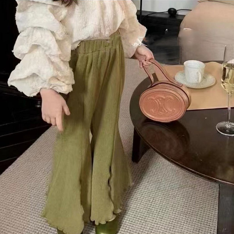 Proljetne i jesenske hlače za djevojčice s prednjim podijeljenim rubovima s drvenim ušima Donji dio hlača Široke hlače Modna dječja odjeća