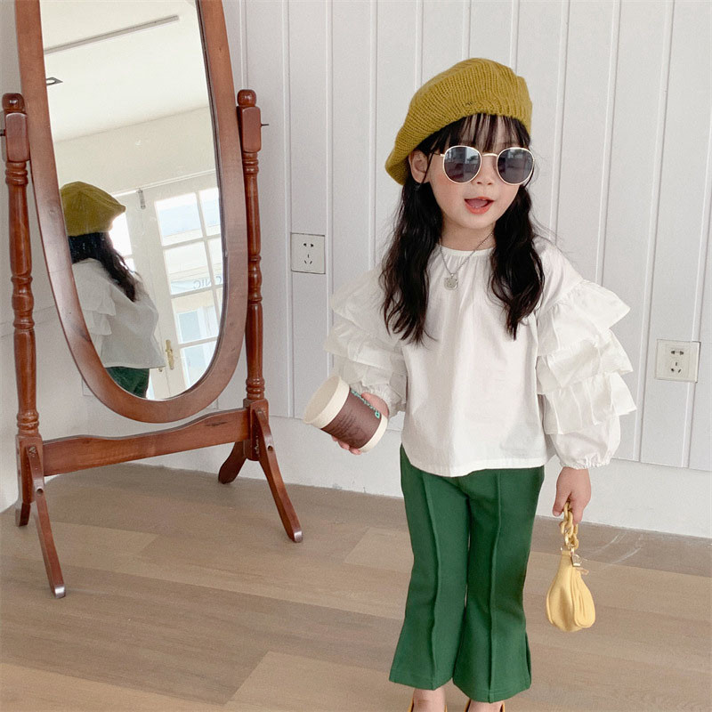 Toamna 2022 pentru fete, în stil coreean, pantaloni din corn despicat, pentru copii, de culoare uni, Pantaloni la modă