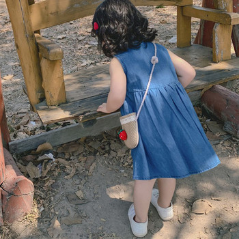 Καλοκαιρινό κοριτσίστικο φόρεμα πλυμένο τζιν με ράψιμο με τσέπη γιακάς αμάνικο γιλέκο φόρεμα Παιδικά παιδικά ρούχα