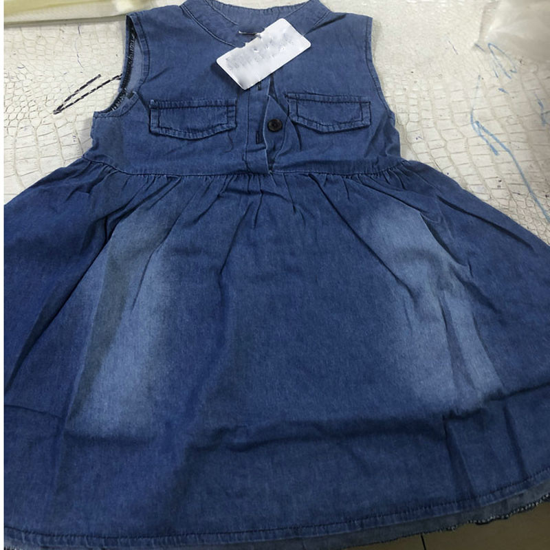 Καλοκαιρινό κοριτσίστικο φόρεμα πλυμένο τζιν με ράψιμο με τσέπη γιακάς αμάνικο γιλέκο φόρεμα Παιδικά παιδικά ρούχα