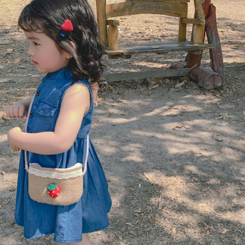 Καλοκαιρινό κοριτσίστικο φόρεμα πλυμένο τζιν με ράψιμο με τσέπη γιακάς αμάνικο γιλέκο φόρεμα Παιδικά παιδικά ρούχα