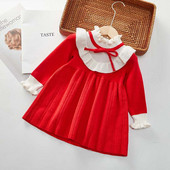 Βρεφικά κορίτσια φθινοπωρινά casual γλυκά φορέματα Χειμώνας 2022 Νέα παιδικά ρούχα Φόρεμα πουλόβερ με φιόγκο άνοιξη Πλεκτό φόρεμα με πλισέ