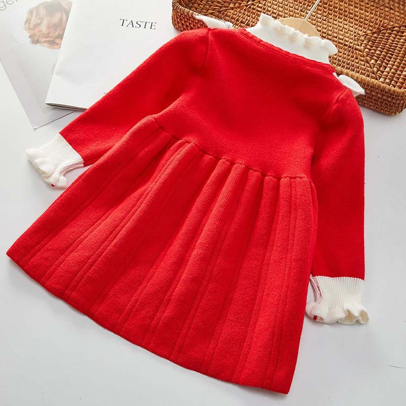 Βρεφικά κορίτσια φθινοπωρινά casual γλυκά φορέματα Χειμώνας 2022 Νέα παιδικά ρούχα Φόρεμα πουλόβερ με φιόγκο άνοιξη Πλεκτό φόρεμα με πλισέ
